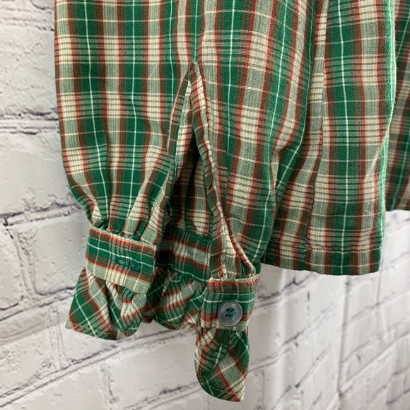 VINTAGE Blouse Button Down w/ Puff Sleeves & Ruffle Style Collar Red & Green - Picture 6 of 7
